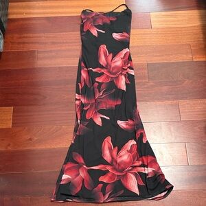 Windsor Black Slip Dress with Red Floral Print